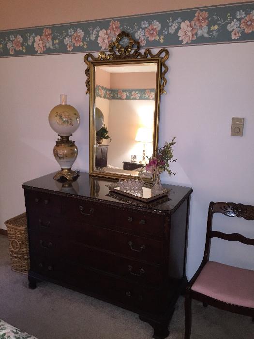 Dresser , Gold Gilt Mirror, Gone with the Wind Lamp