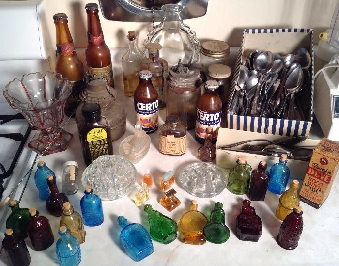 Vintage Griesedieck Beer Bottles, Antique glass oil lamp, Old Collectible Bottles and Glass Minature Bottles, Certo bottles, Dove Rootbeer Beverage Base