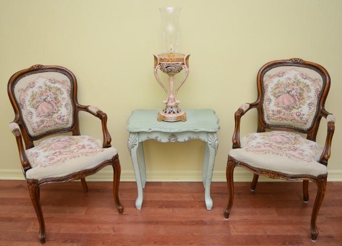 French Chairs w/Needlepoint Upholstery  