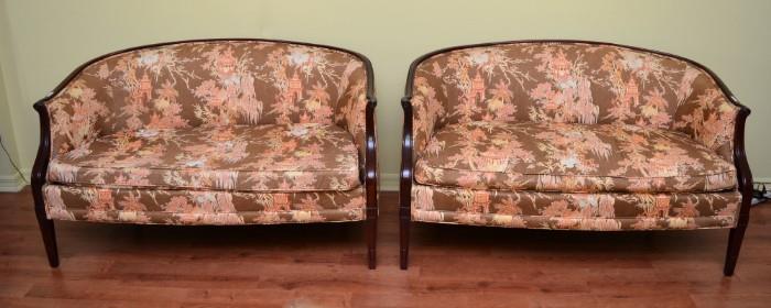 PR Matching Settees with Oriental Pattered Fabric