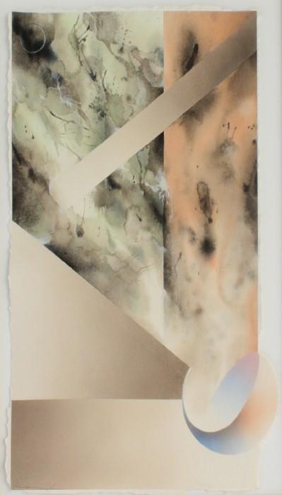NODA, Masaaki, (Japan, 1949-):  "Stillness", Watercolor, 27" x 17 1/2", Irregular cut custom paper size signed lower left, framed, 36" x 26 1/2", label verso.