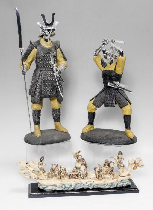 2 Decorative Samurai Resin Figures & Dragon Boat