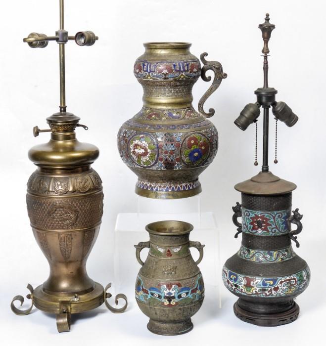 Champleve Lamps, Ewer, & Vases