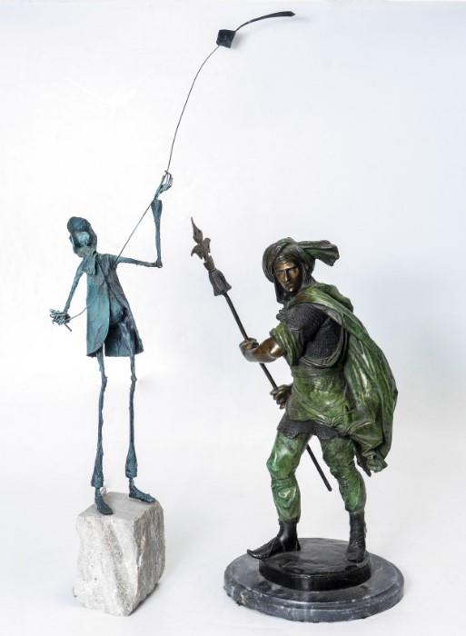Bronze Man w/Scepter & Girl Flying a Kite Sculpture