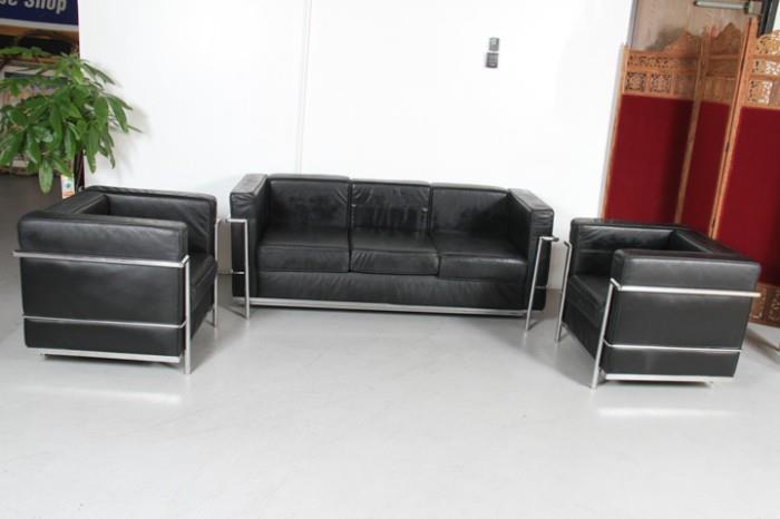 Vintage Corbusier LC2 real leather sofa set