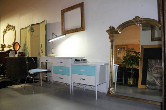 Atomic Vintage desk set and Hollywood Regency mirror