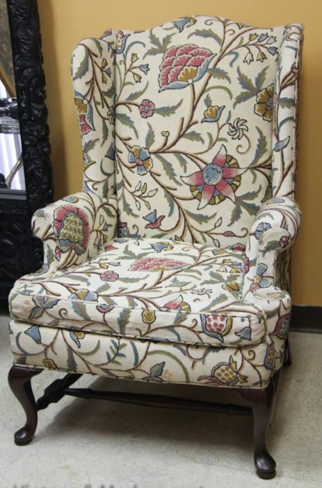 Hickory Embroidery wing back chair