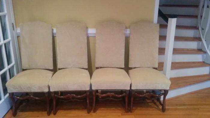 Set/4 mohair & wood frame dining chairs