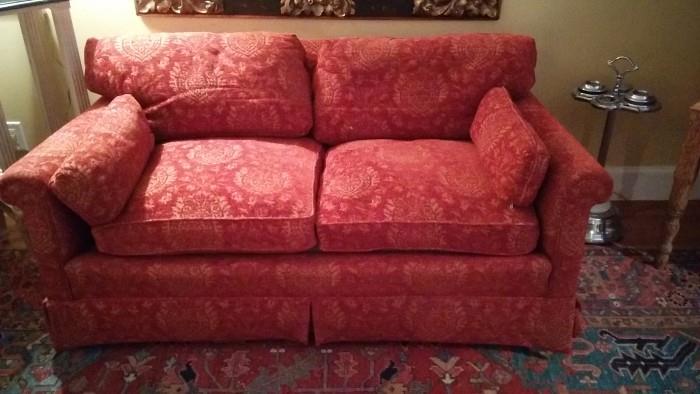 Supposedly Henredon love seat. I say supposedly, because the owner swears it's so, but I couldn't find any documentation when looking in all the usual hiding places. 