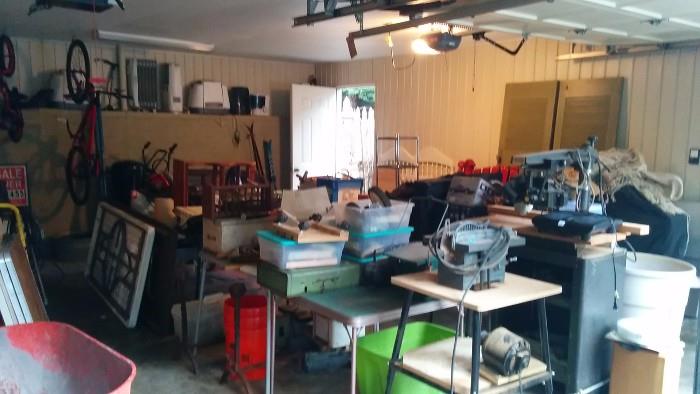 MAN'S WORLD! A garage FULL of tools, adult & children's bikes, power equipment, humidifiers, dehumidifiers, vintage louvered doors, etc.