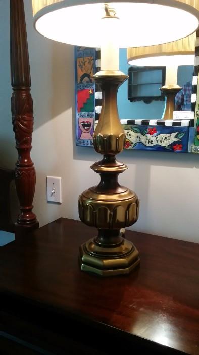 Close-up of the MCM brass lamp base - they are over 4' tall, w/shade.