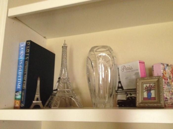 A trip to Paris...Eiffel Tower, Crystal Vase and Parisian Themed decor and accessories