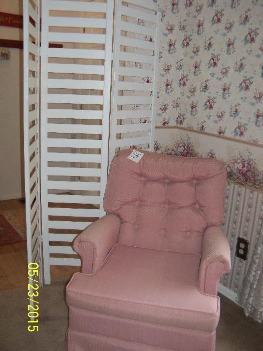 one of two room divider/screens.  Swivel rocker chair