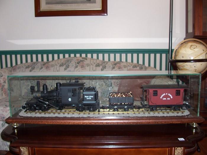 Bachmann G Scale Big Hauler Engine and Tender with Car in Glass Display Case