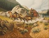 Painting of a stagecoach making a getaway