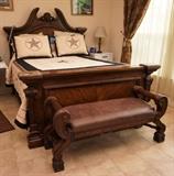 Queen bed (part of the 3 pc set) and ornate bench
