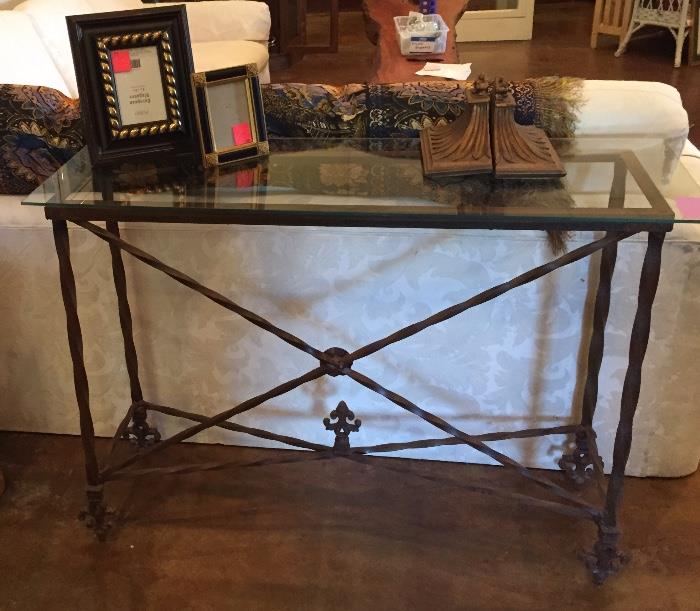 Wrought Iron and glass sofa or foyer table. 