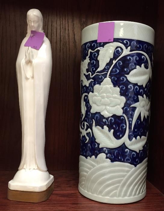 Porcelain Madonna and Asian vase.