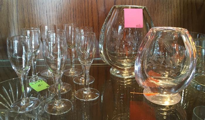 Crystal vases and lots of wine glass sets!