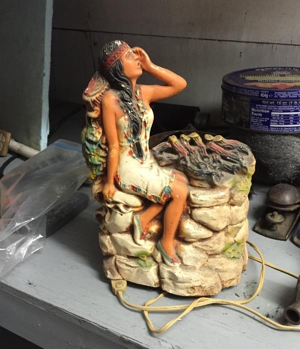 1950s Chalkware Native American Princess Lamp