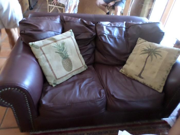 Leather Love Seat with Brass Nailheads