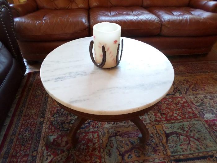 Small marble top table, Horseshoe candle Holder