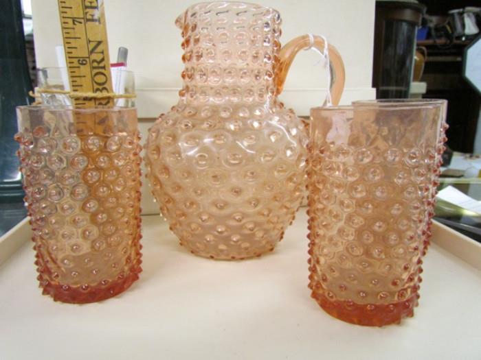 Depression Glass Pitcher and Glasses