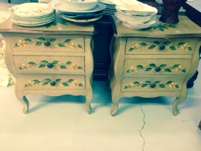 2 Hand Painted Bombe Cabinets