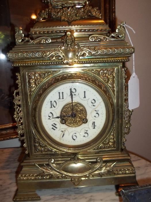 Antique French Solid Brass Cubed Mantle Clock. Runs and chimes, but needs cleaned