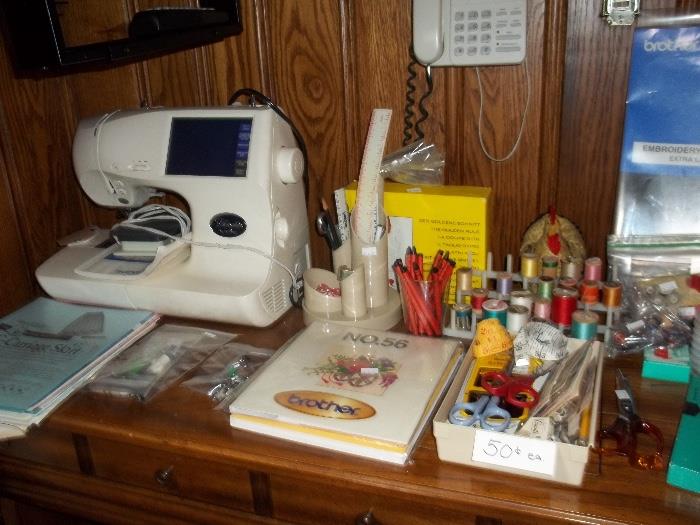 Brother Pacesetter PC-8200 Computerized Embroidery and Sewing Machine. Comes with case, instruction book, owner's manual, etc. Additional sewing machines also for sale,