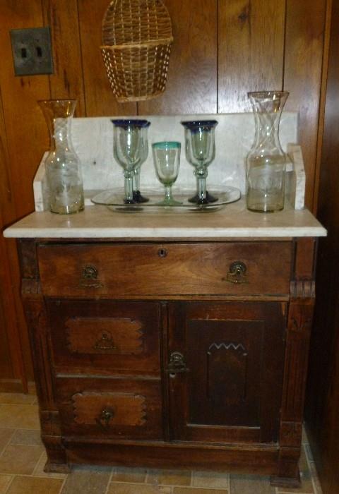 Antique dry sink with marble top