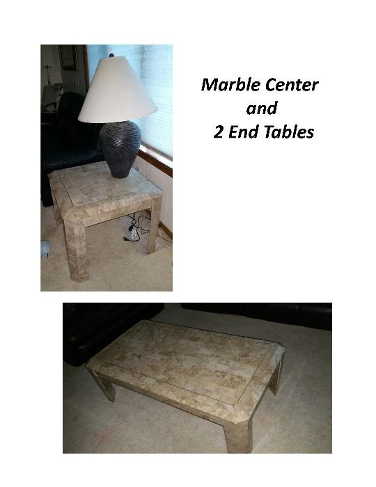 Marble coffee table and 2 end tables