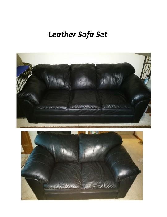 Leather couch and love seat set.