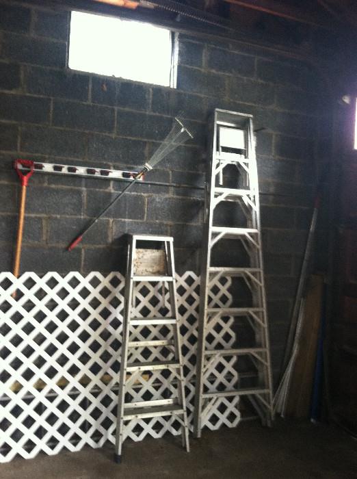 Two of four ladders of different heights. 