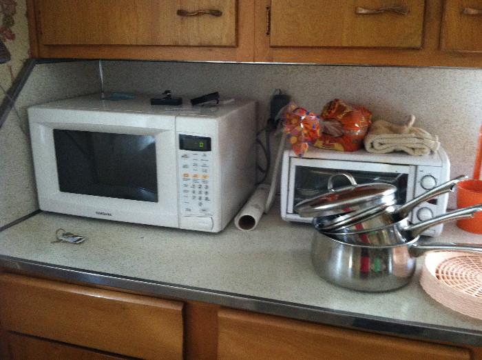 Microwave and toaster oven.