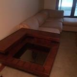 Furniture: 3 piece sectional (off white fabric), foot stool, end tables (2)
