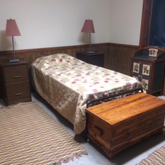 Trundle bed, Pine cone chest, cedar chest, lamps (2), filing cabinets (6)