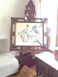 Asian watercolor. Large carved easel