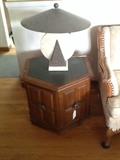 Marble with metal shade table lamp. (unused).