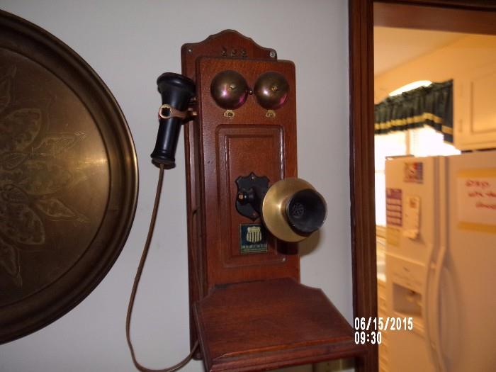 Antique oak American Electric Wall telephone