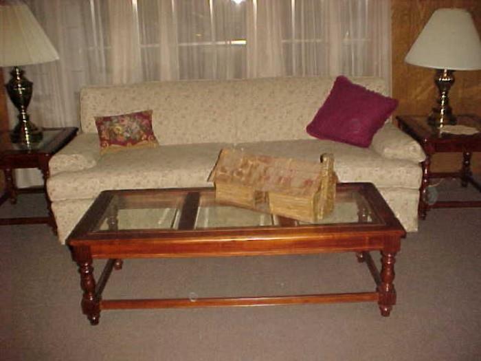 Sofa, Coffee Table, 2 End Tables & Lamps