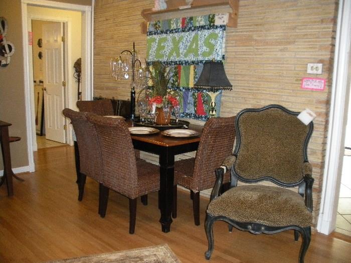2 quilts, dining set with 4 wicker chairs, animal print chair ... and more more more