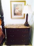 Thomasville Hemingway Collection Marble Top Dresser (2) and Bombay Leather and Brass Table Lamp