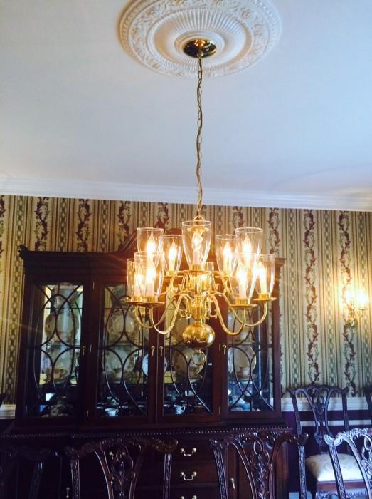 Polished Brass and Glass Chandelier 