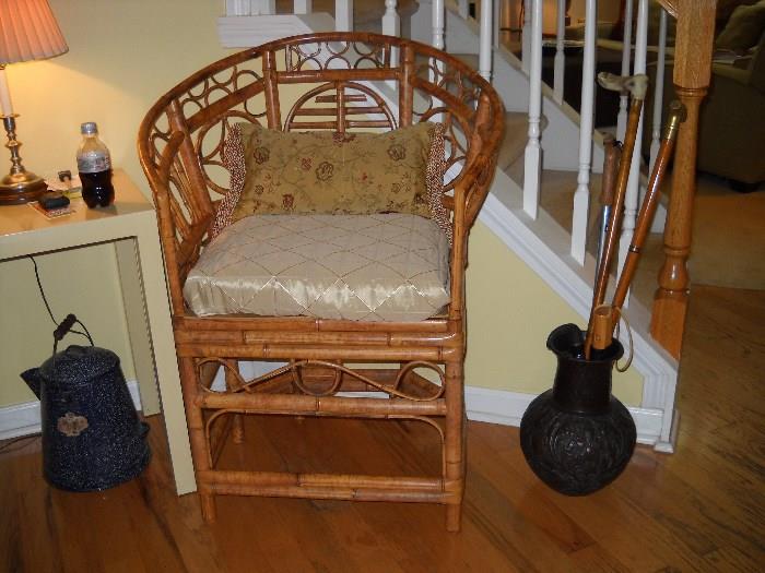 Decorative rattan chair with accessory pillow