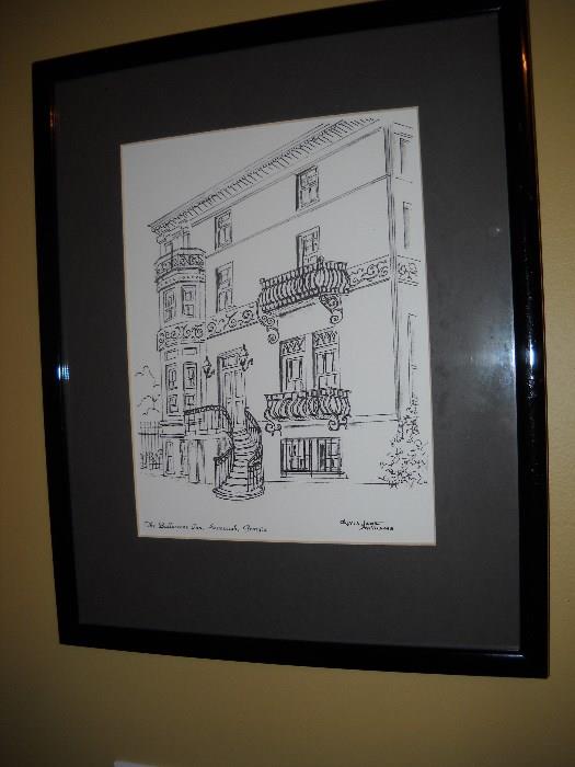 Nice black and white illustration matted and framed