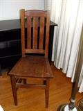 Stickley side chair, with original paper tag under seat held in place by a single upholstery nail! How it ever lasted is hard to say. This chair is missing one side rail, so a little restoration is in order.