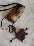 Lacquered 4 compartment INRO box, with Ivory NETSUKE and OJIME bead.