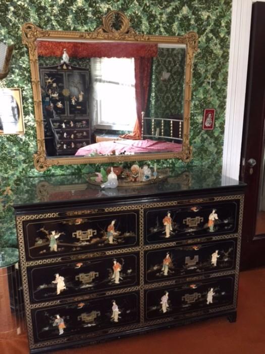 Dresser with Asian Styling & Mirror