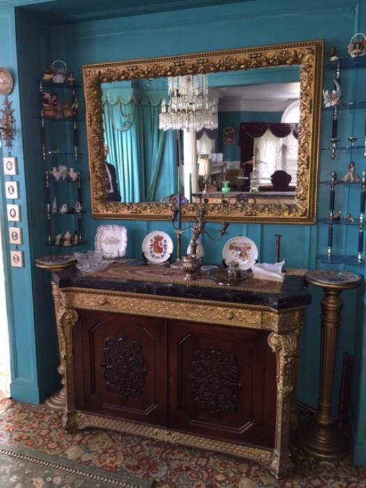 Decorative Mirror, Cabinet with 2" think Marble Top, Decorative Items